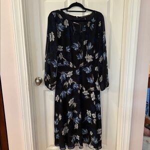 White House Black Market Black and Blue Floral Dress